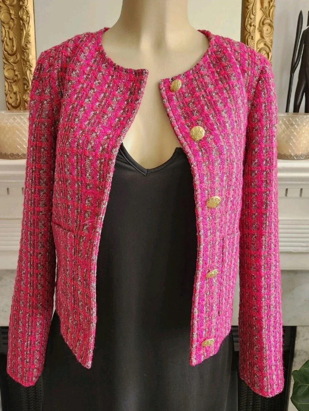 J Crew Factory Pink Plaid Cropped Blazer Size 4 Boucle Preppy Barbie Elle Woods